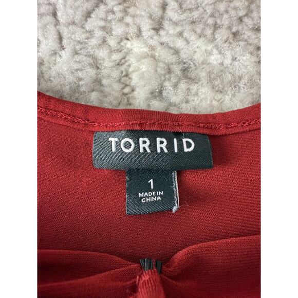 Torrid Plus Size 1X Scoop Neck Casual V Neck Tunic Top Red Short Sleeve Pullover - Picture 5 of 8
